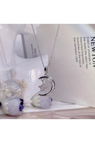 Klasik 925 Ayar Gümüş Vs2 Elmas Kolye Kolye Kadınlar Için Gümüş 925 Takı Ay Kolye Elmas Kolye Takı Beyaz