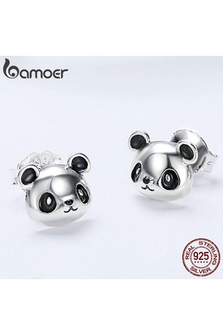 Bamoer Hakiki 100% 925 Ayar Gümüş Hayvan Koleksiyonu Sevimli Panda Saplama Küpe