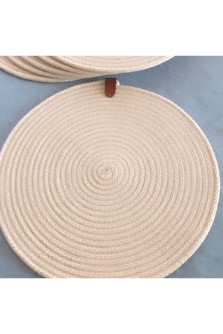 Uretti - Fatma 7987 - El Yapımı Doğal Bej Renk Pamuk İp 6'lı Supla Takımı - 32 X 32 Cm Bej