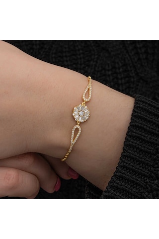 Blackcraft 925 Ayar Gümüş Gold Baget Taşlı Kadın Bileklik Bc-1aeada