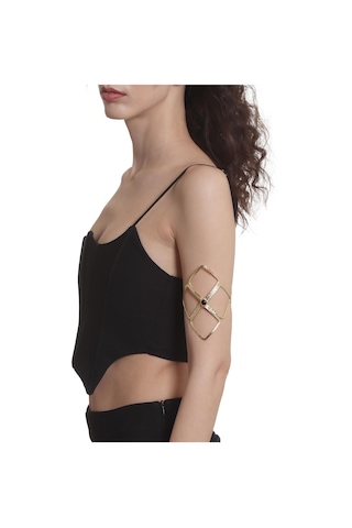 Kadın Lak Altın Kaplama Siyah Doğaltaşlı Ayarlanabilir El Yapımı Pazu Bandı & Üst Kol Aksesuarı Siyah