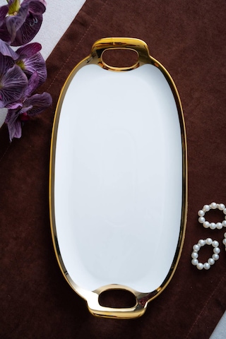 Acar Arven Oval Gold Sunum Tepsisi - 41 Cm Beyaz