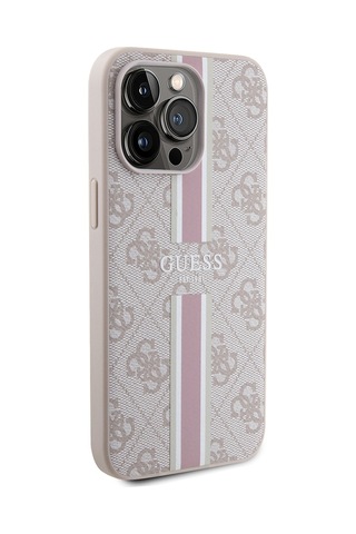 Apple Uyumlu iPhone 15 Pro Max Kılıf Guess Lisanslı Magsafe Şarj Özellikli 4g Şerit Tasarımlı Printed Kapak Pembe