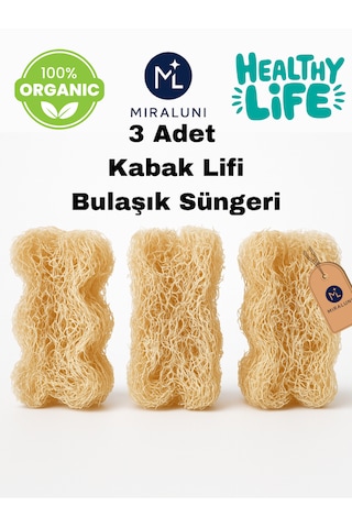 3 Lü Doğal Kabak Lifi Bulaşık Süngeri Bitkisel, Çevre Dostu, Plastik İçermez, Uzun Ömürlü