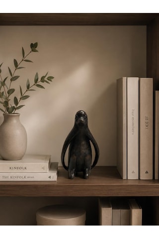 Penguen Biblo Dekoratif Obje Minimal Modern Kitaplık Rafı Ve Komidin Üstü Dekoru Reçine Küçük Boy Siyah Dekor Aksesuar 11 Cm