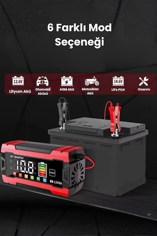 Auhma12v 8a Akıllı Akü Şarj Cihazı 12v 8a Lcd Ekranlı Pulse Repair Otomatik Akü Şarj & Desülfatör