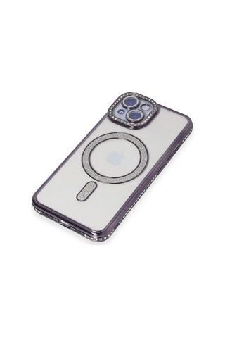 Apple iPhone Uyumlu- 13 Kılıf Joke Simli Magneticsafe Kılıf - Derin Mor