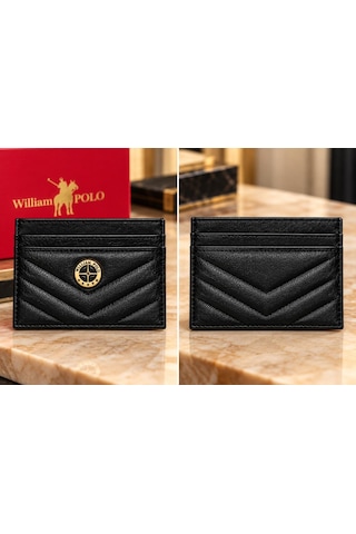 Williampolo Anka Hakiki Deri Unisex Kartlık-ince Tasarım SİYAH