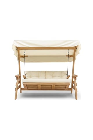 Riva Swing Ahşap Dış Mekan Bahçe Balkon Ve Teras Salıncağı Açık Renk Ağaç Salıncak Krem
