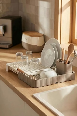 Vizon Sürgülü Lavabo Üstü Bulaşıklık & Fonksiyonel Tabaklık Ve Bardaklık 32x36 Cm Siyah