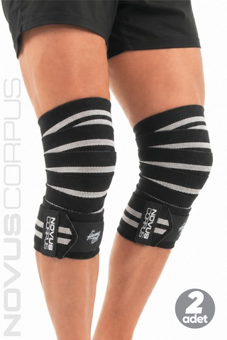 Fitness Diz Bandajı Knee Wraps Ağırlık Crossfit Dizliği Sarmalı Dizlik Cırt Bantlı - 2 Adet - Siyah/gri Desen