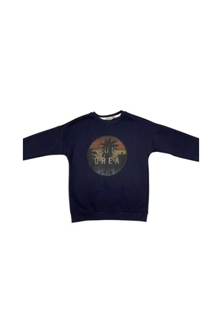 Cantoy Erkek Çocuk İçi Şardonlu Baskılı Sweatshirt-15198 Lacivert