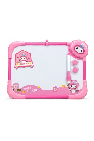 Çocuklar Için Renkli Çerçeveli Beyaz Yazı Tahtası Kalem Ve 2 Mıknatıslı Eğitici Çizim Tahtası 35x25 Cm Pembe