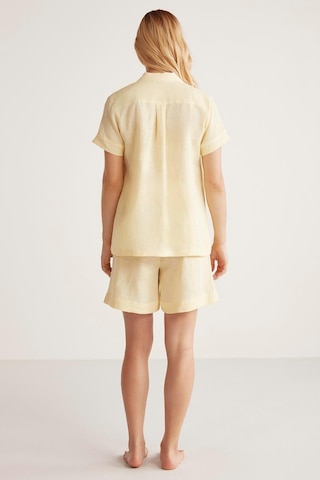 Penye Mood Kadın Kısa Kol Önden Düğmeli Şortlu Sarı Pijama Takımı C0t4n6o9 001