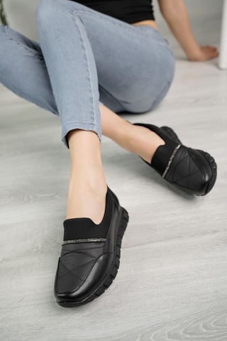 Nesil Shoes Acr 50 Siyah Taşlı Strech Kadın Ayakkabı-siyah Siyah