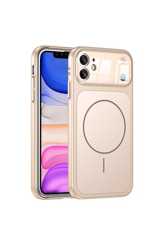 Zore Apple iPhone Uyumlu 11 Kılıf Omsy M-safe Şarj Özellikli Kamera Korumalı Formen Kapak - Gold Altın