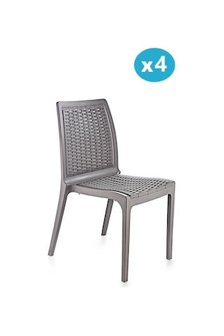 Omnipazar Sy-2523 Rattan Bahçe Sandalye 4'lü Set Gri Gri