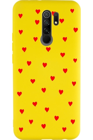 Xiaomi Redmi 9 Uyumlu Sevimli Kalpler Desenli Premium Silikonlu Telefon Kılıfı Sarı