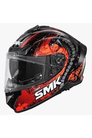Smk Typhoon Reptile Siyah-gri-kırmızı Dragon Kapalı Kask Güneş Vizörlü