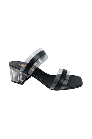 Cotcolic 01221 Deri Şeffaf Topuk Fashion Kadın Terlik Siyah