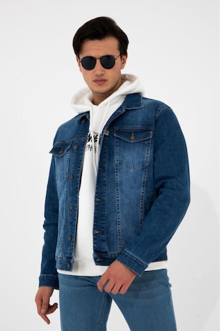HLT Jeans Erkek Mavi Jean Denim Standart Kalıp Pamuk Cepli Düğmeli Kot Ceket 001