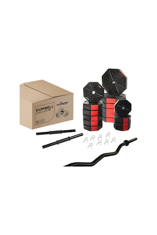 Tanspor 100 KG Halter Full Kısa + Uzun Düz + Z Bar Set-KIRMIZI