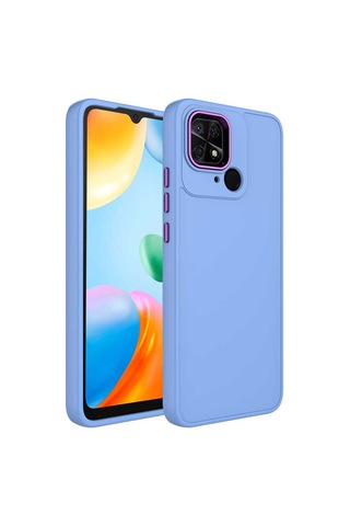 Goocamp Redmi 10c Kılıf Metal Çerçeve Ve Buton Tasarımlı Silikon Luna Kapak - Lavend Lavendery Gray