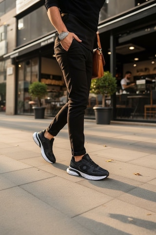 Enoch Erkek Kalın Tabanlı Spor Ayakkabı Destekli Sneaker Koşu Ve Yürüyüş Performans Modeli Siyah