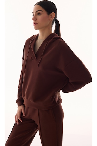 Penti Kahverengi V Yaka Oversize Kapüşonlu Sweatshirt