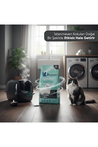 Süper Beyaz Doğal Bentonit Topaklanan Kedi Kumu Aktif Karbon Kokulu 5 Lt