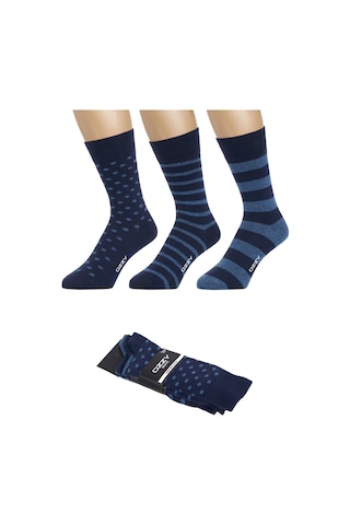 Ozzy Socks 3 Çift Dikişsiz Erkek Penye Pamuklu Çorap OZYM003 Lacivert
