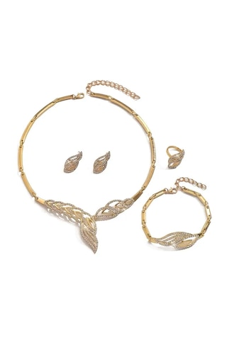 Yeni Collections, Trend Tam Takı Seti, Kolye, Küpe, Bileklik, Yüzük Altın Kaplama 18 Gp, Ahşap Gold