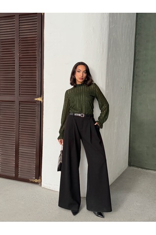 Verymoda Simli Sakallı Bluz F1852 Haki