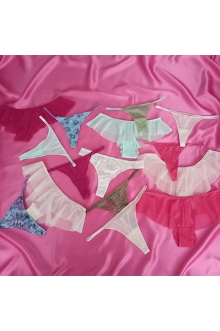 Bonbon Kadın Pamuklu 10'lu Paket Karışık Renk Hipster String Tanga Checky Brazilya Külot Bb2472 Renkli