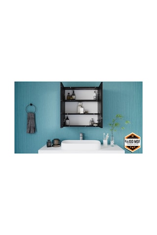 Rafineri 2 Kapaklı Aynalı Banyo Dolabı Mdf Siyah