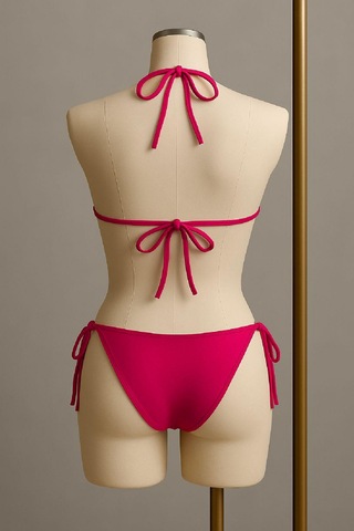 Moda Dua Kadın Fuşya Yandan Bağlamalı Bikini Mayo Takımı