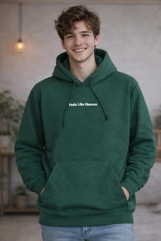Starzone Kapüşonlu Feels Like Heaven Tasarım Baskılı Sweatshirt Haki