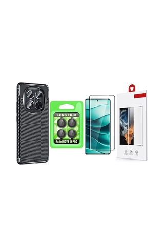 Vendas Xiaomi Redmi Note 14 Pro 5g Kılıf Zore Negro Silikon Kapak + Kamera Lens Koruyucu + Polymer Nano Ekran Koruyucu Siyah