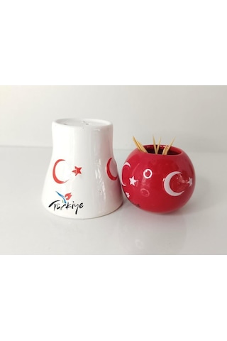 Tuzluk Kürdanlık Seramik Biblo Masa Süsü Türk Bayrak Ay Yıldız Hediye