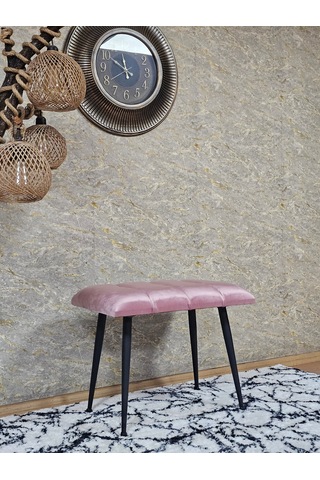 Zafir Siyah Sivriltmel Ayaklı 60 Cm Puf Bench - Puf - Bench - Oturak - Mutfak Oturağı - Antre Oturağı Pembe
