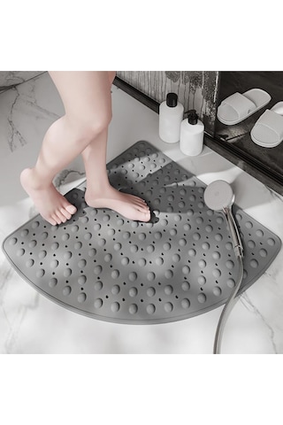 Mainshop Banyo Küvet Paspas Duş Köşe Vantuzlu Gider Delikli Duş Ve Küvet Için 54x54 Cm M-163 Gri