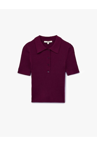 Koton Yarım Düğmeli Kısa Kollu Polo Yaka Triko Kazak Bordo 6wak90369ht Bordo