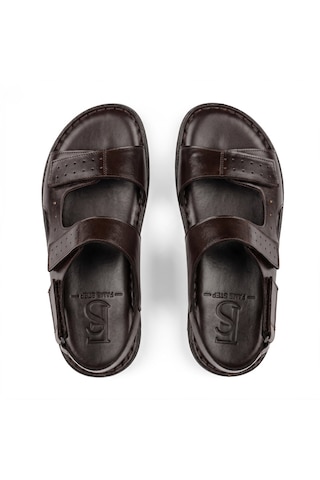 Fame Step Hakiki Deri Unisex Ortopedik Sandalet Yumuşak Taban Cırtlı Comfort Yazlık Günlük Terlik Acı Kahverengi