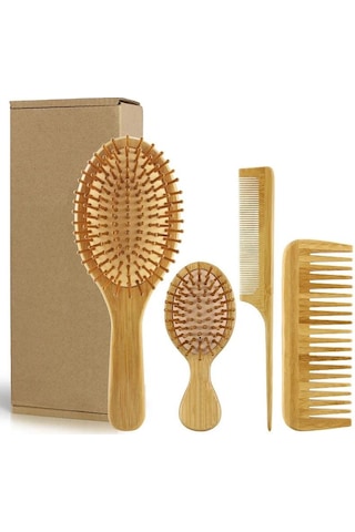 4 Parçadan Oluşan %100 Bambu Doğal Fırça Tarak Seti