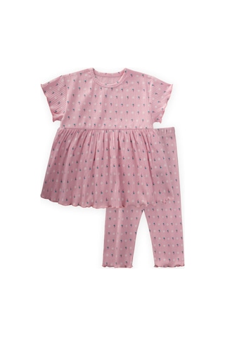 Cigit Desenli Fitilli Tunik Takım 1-8 Yaş Pembe Pembe