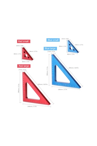 Tenfowee Ahşap İşleme İçin Pratik Alüminyum Ölçüm Cetveli, Metrik Ve İnç Ölçekli, Kırmızı Küçük Boy