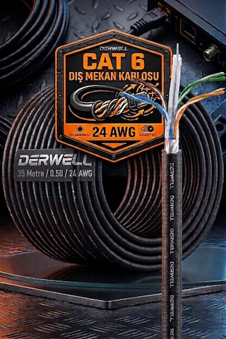 35 Metre Dış-iç Ortam Mekan Bakır Tel Cat6 Internet Kablosu Yüksek Hız 24awg 2 Katlı Ethernet Kablo