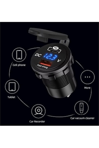 Araç Tekne Çakmaklık Şarjı Pd Qc3 Volt Ölçer İle Hızlı Şarj 12v/24v