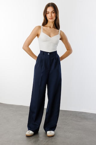 Genius Store Kadın Pileli Kumaş Yüksek Bel Palazzo Pantolon Pantolon-002 Lacivert