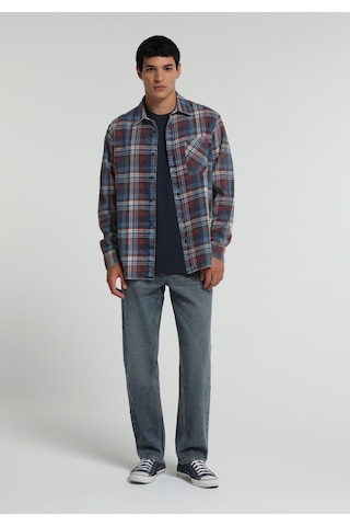 Colin's Colins Relaxed Fit Shirt Neck Ekoseli Erkek Mavi Uzun Kol Gömlek Cl1077506 Q1.v1 Inv İndigo
